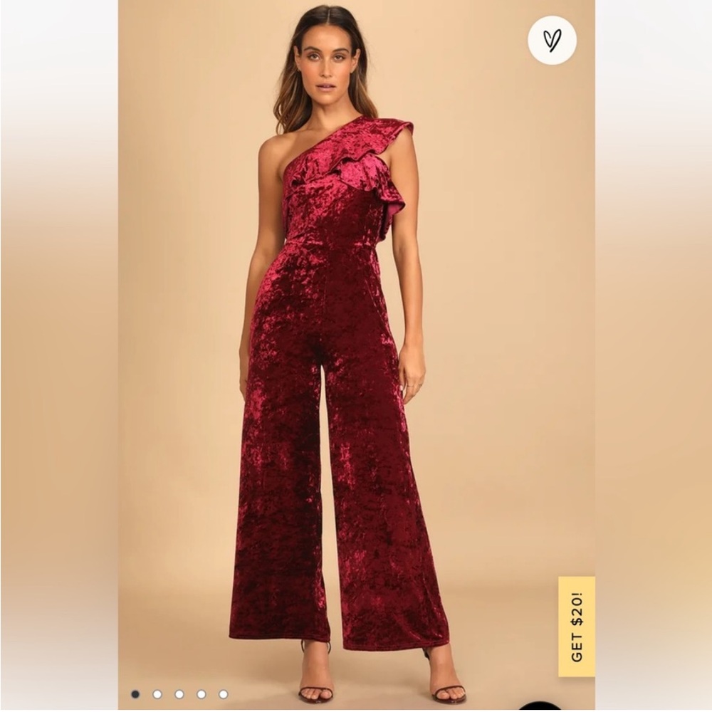 Lulus Certified Icon Burgundy Crushed Velvet One-Shoulder Jumpsuit Womens XS NWT